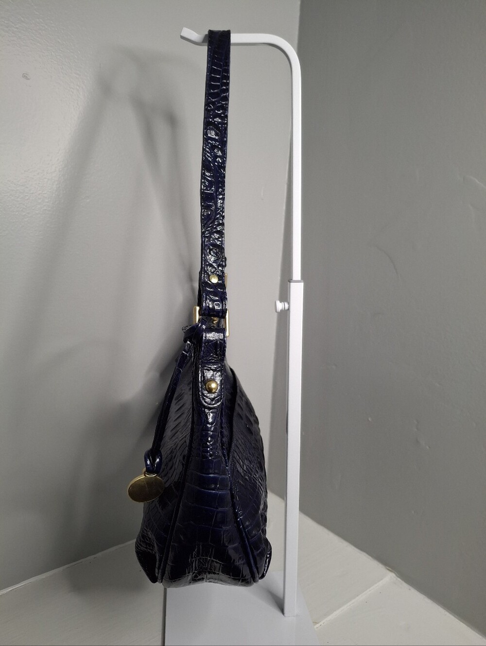 Brahmin Deep Cobalt Blue Melbourne Croc Embossed Leather Shoulder Bag - Picture 3 of 8